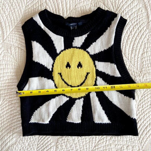 Forever 21 Smiley Face Psychedelic Cropped Sweater Vest - S - Picture 5 of 6